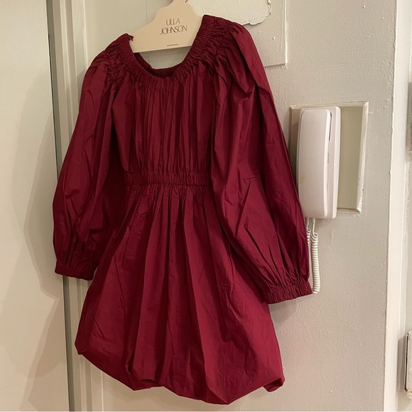 NWT $395 Ulla Johnson Martine Mini Dress in Bordeaux Size 2 Long Sleeve Poplin - Picture 9 of 9